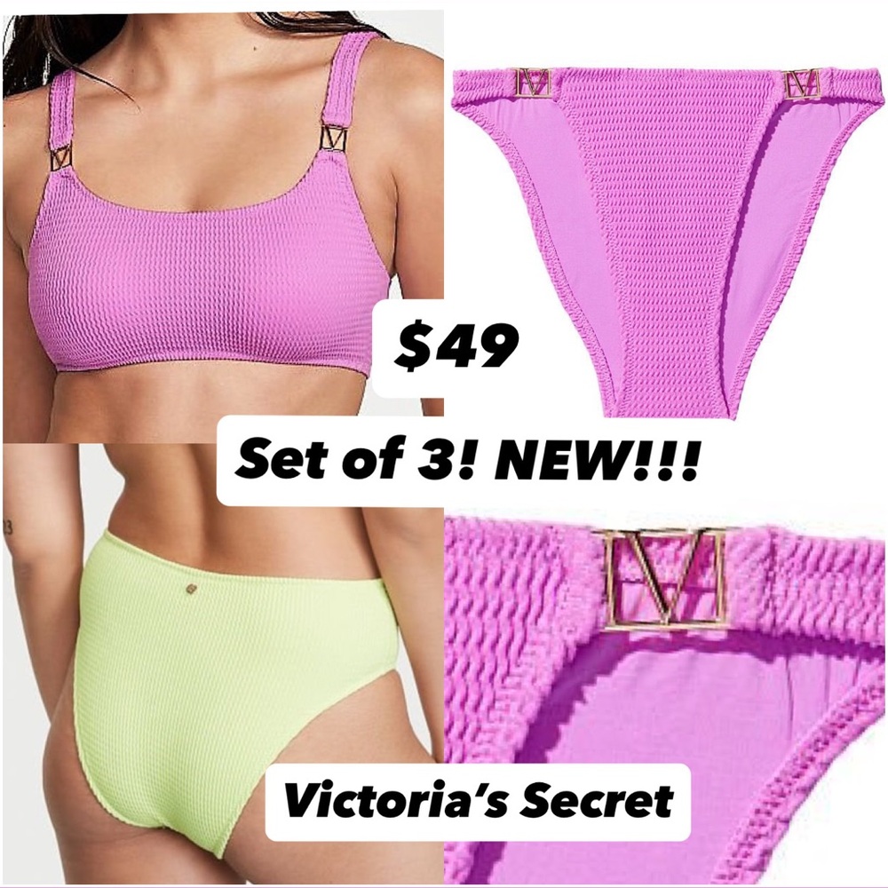 Victoria's Secret SET ( 1 TOP + 2 BIKINI BOTTOMS). Price for 3 pieces!!! NEW!!!